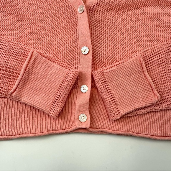 Tommy Bahama peach crop vneck summer knit fitted cardigan XS mesh - Picture 8 of 8